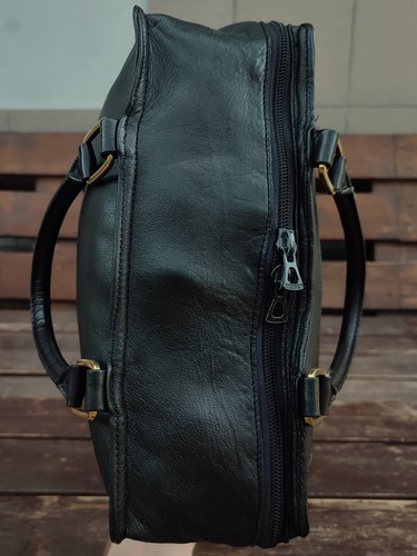 LONGCHAMP Vintage 60s - 70s Vertical Black Leather Travel Suitcase Luggage Bag - Picture 15 of 23