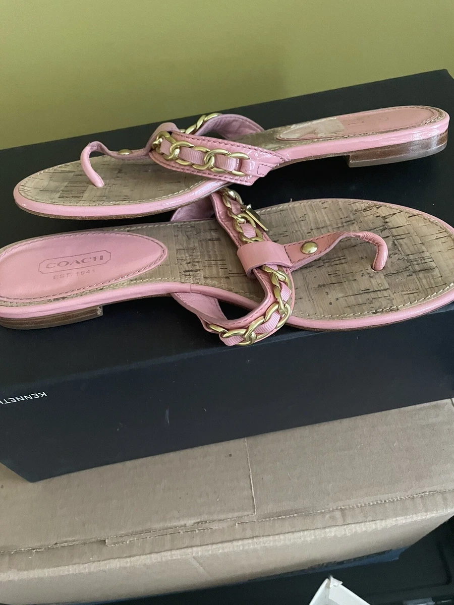 COACH Womens Leather & Metal Thong Sandal Flip Flops WORN Shoes WELL LOVED  8-M