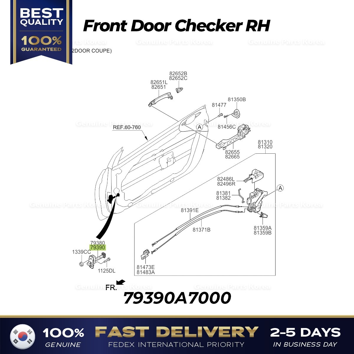⭐Genuine⭐ Front Door Checker RH 79390A7000 for Kia Forte Forte