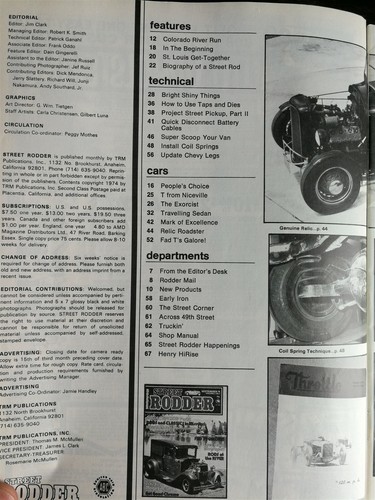 Revista Street Rodder septiembre 1974 - Project Pickup - Biografía de Street Rod - Imagen 2 de 2