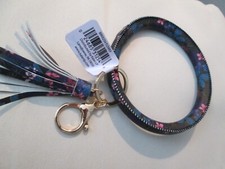 LEATHER FLORAL BRACELET TASSEL KEYCHAIN PURSE CLIP