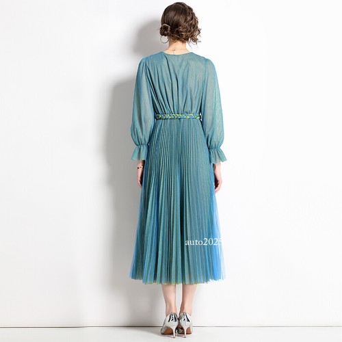 Ladies Hellenic Sexy Chiffon V Neck Puff Sleeve Pleated Maxi Dress Mesh Fairy - Picture 6 of 16