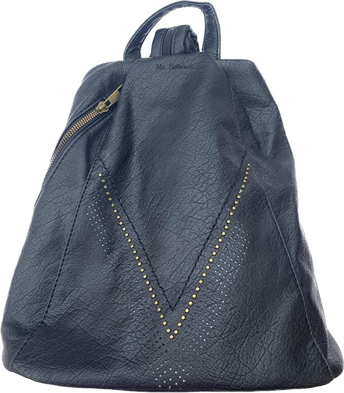 Bolso mochila antirrobo mujer,con varios compartimentos y adorno metálico. Negro