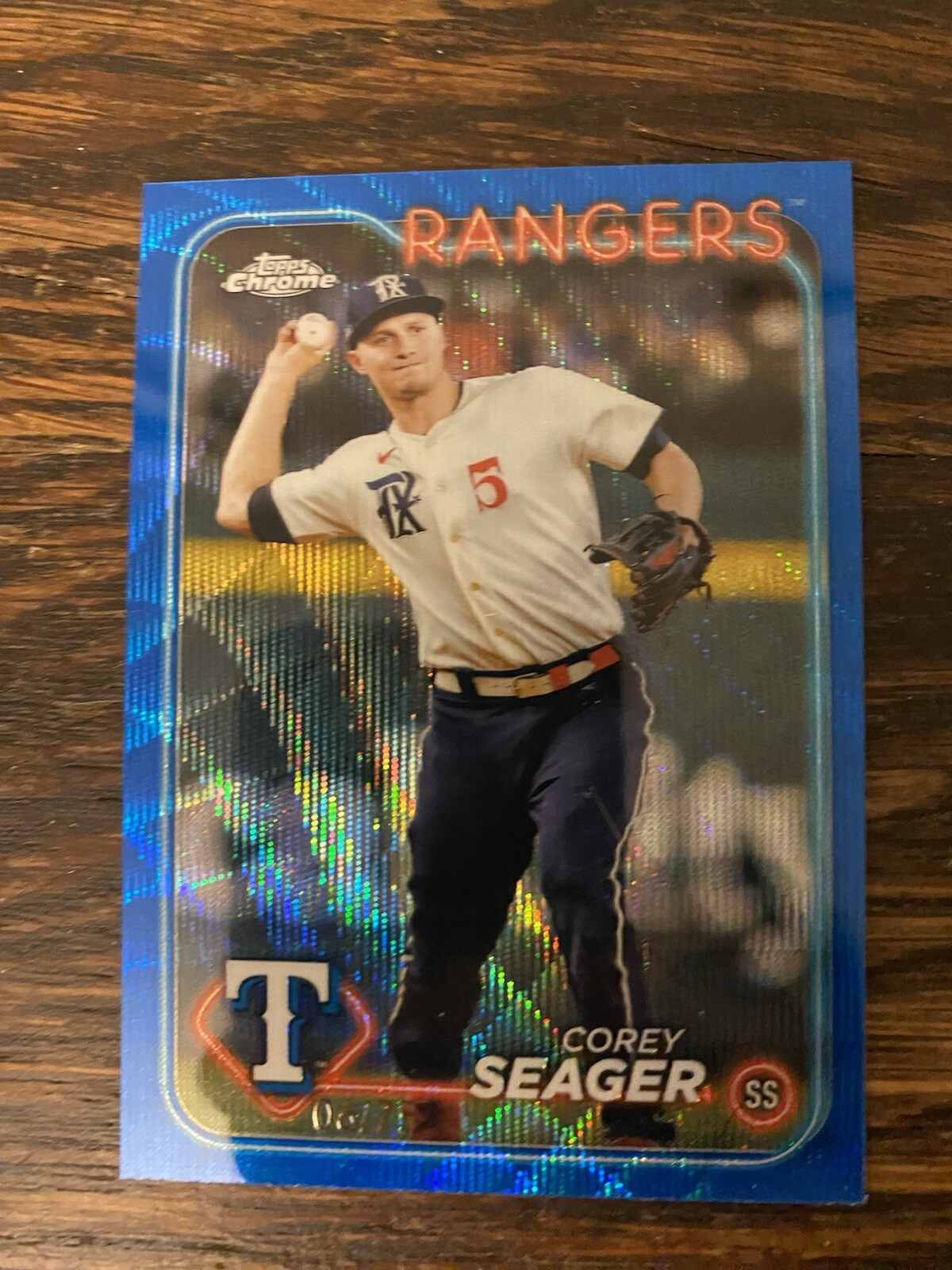 2024 Topps Chrome Baseball Texas Rangers Corey Seager Blue Wave/75