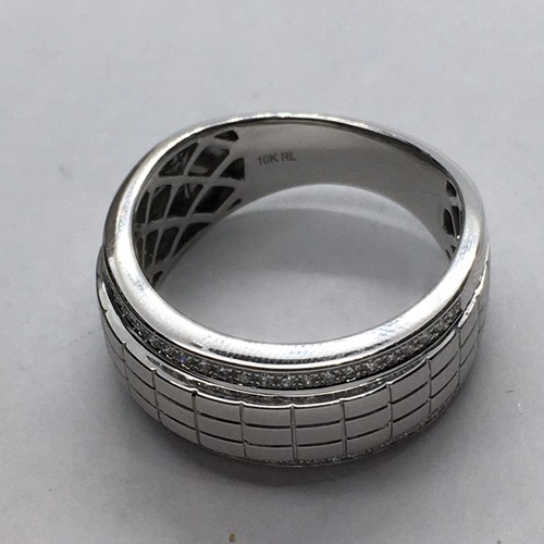 Designer Herren matt kariert 10k Weißgold Diamant Ring Bandgröße 10 #R003 - Bild 4 von 7