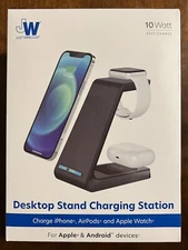 Just Wireless 3-in-1 Qi Charging Pad Compact Design with 6' TPU Cable - Black