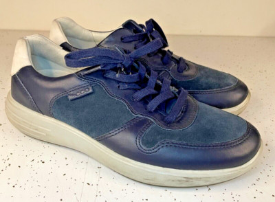 Mens ECCO Soft 7 Lace-Up Runner Navy Blue Leather ~ Size 7 EU 41
