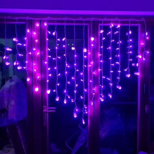 LED Fairy Curtain Lights Window String Mesh Purple Christmas Decoration - Picture 2 of 3