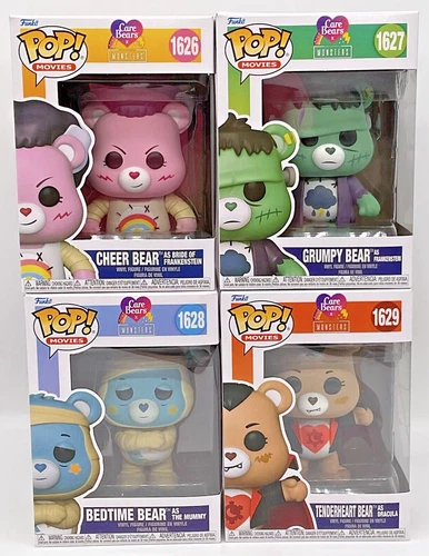 Care Bears Universal Monsters 4 Piece Funko Pop Set Cheer Bear, Bedtime Bear +