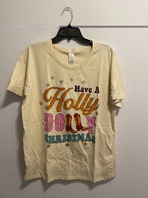 Have A Holly Dolly Christmas Juniors Short Sleeve Graphic Tee Size Large NEW