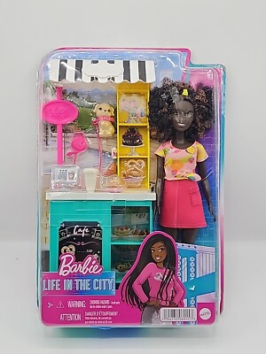 NEW- Barbie Life in the City Café Playset Doll AA Dog Cafe Playset NIB