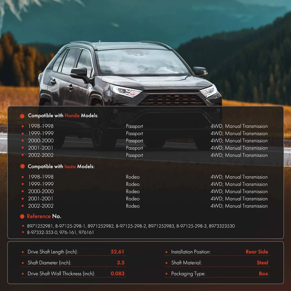 Conjunto de eje de transmisión trasero de acero para Honda Passport Isuzu Rodeo 1998-2002 4x4 MT Foto 2 de 4