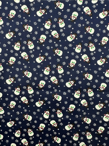 Winter Holiday Whimsical Candy Cane Snowman Blue Allover Print Fabric Remnant - Picture 2 of 7