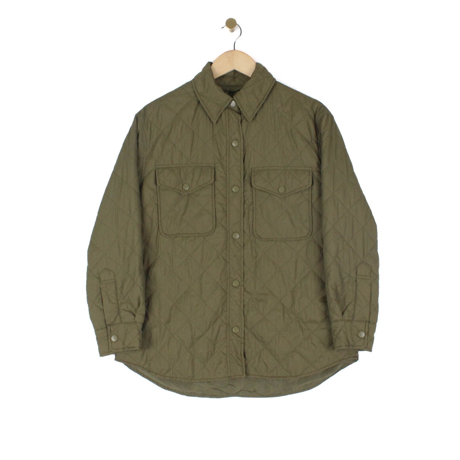 Zara Bomber Jacket Green Quilted Snap Closure Collared Insulated Womens Size XS-image