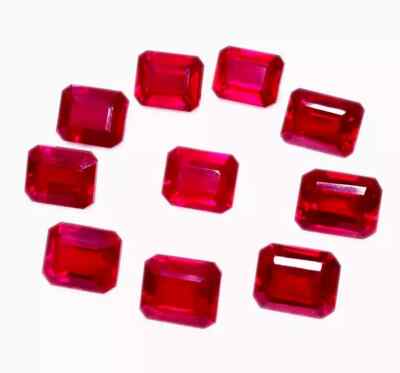 Red Ruby Natural 80 Ct 7-8 Pcs Emerald Cut Certified Loose Gemstone Lot