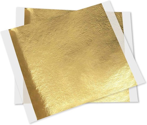 Fogli Foglia Oro,100 Pezzi Fogli di Foglia Oro 14x14cm Fogli Argento D'Imitazion - Foto 8 di 10