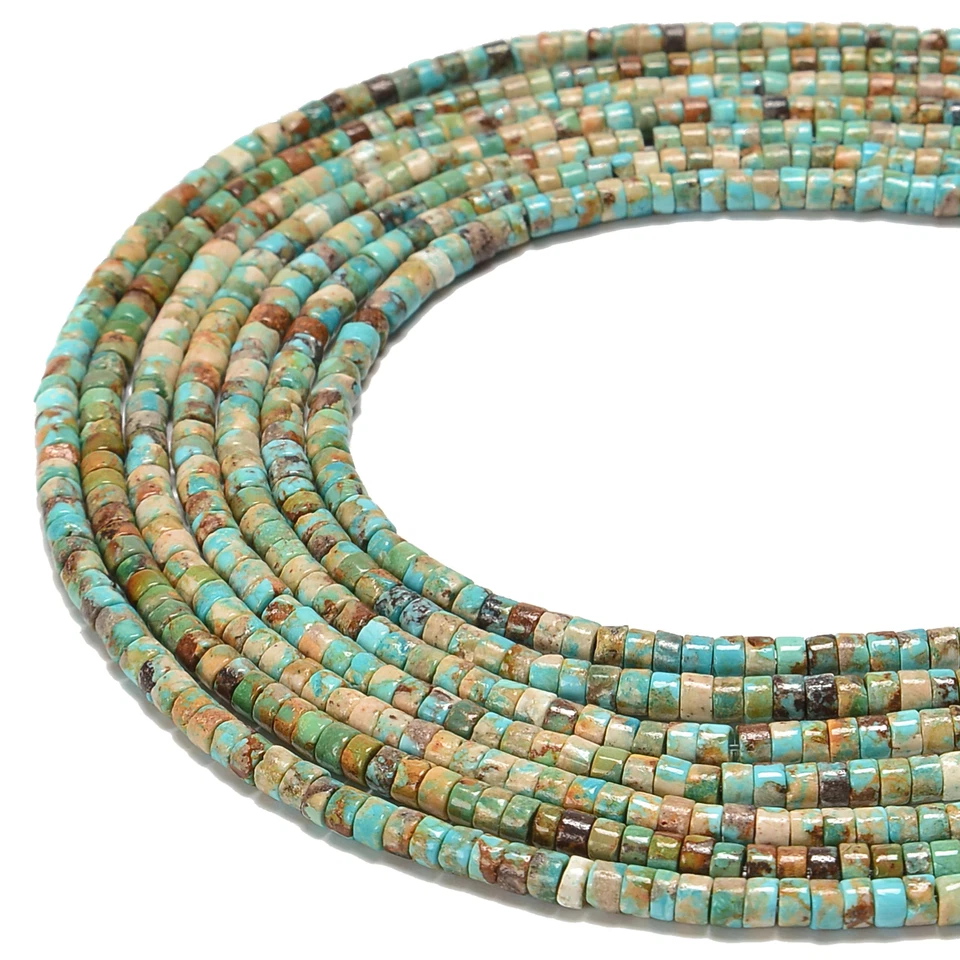 Cuentas de disco Heishi turquesa genuina natural tamaño 2x3 mm 2x4 mm 15,5"" hilo Foto 2 de 2