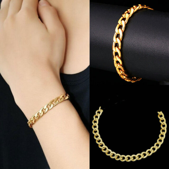 Men's Boy Stainless Steel 18K Gold GP Curb Cuban Link Chain Bracelet Jewelry Men's Boy Stainless Steel 18K Gold GP Curb Cuban Link Chain Bracelet Jewelry