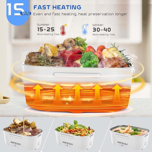 Fiambrera eléctrica AsFrost [2025 mejorada] 3 en 1, 80 W azul de calentamiento rápido  - Imagen 2 de 8
