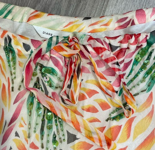 Dianne Von Furstenburg Colorful Hawaiian Silk Sequin Skirt Tiered NEW Size 8 - Picture 5 of 9