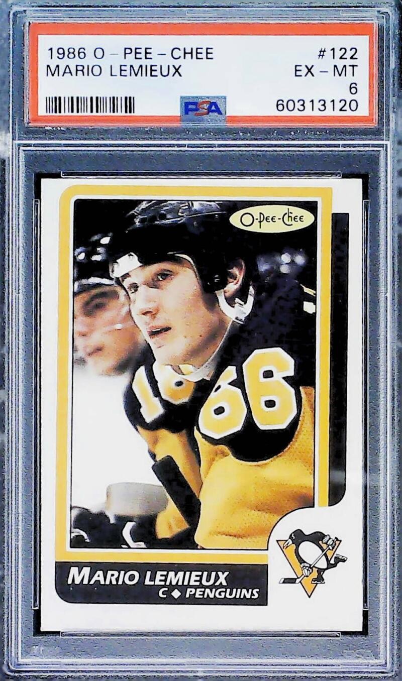 1986-87 O-Pee-Chee Hockey Mario Lemieux #122 PSA 6 EX-MT Trading Card SER:603131