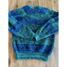 Vintage High Sierra Mervyns Kids Striped Knit Sweater BlueGreen Crewneck M 10-12