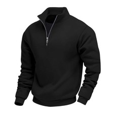 Men Winter Fleece Lined Quarter Zip Sweatshirt Loose Stand Collar Pullover Top