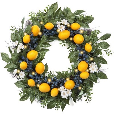 Valery Madelyn 24 Collapsible Lighted Lemon Wreath for Front Door Pre lit