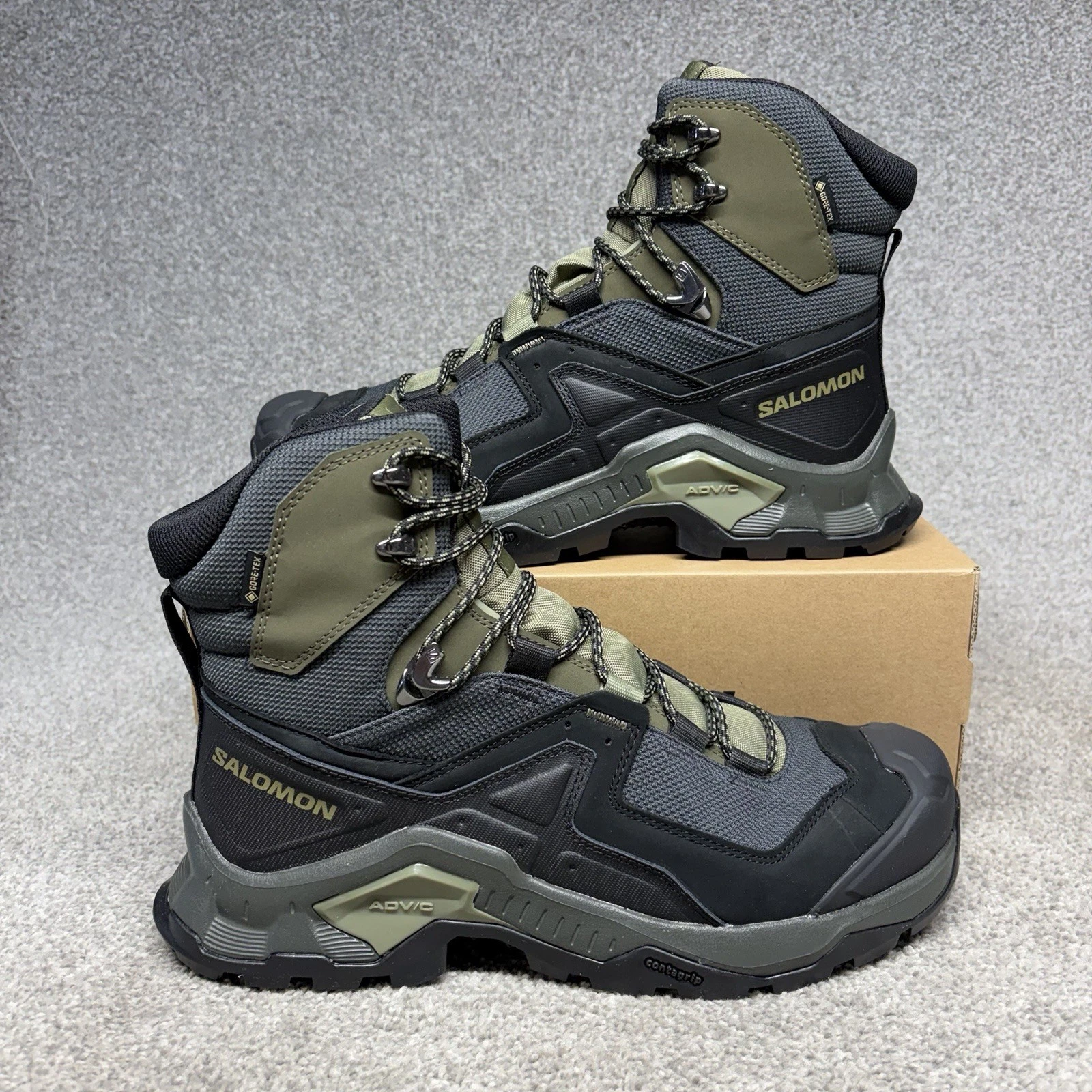 Salomon Quest Element Mid GTX Waterproof Boots Men Size 9.5 Black Green Gore-Tex