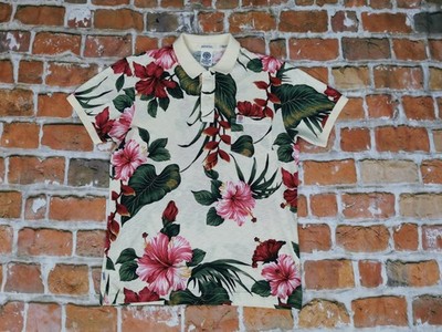 Franklin & Marshall Polo Shirt Hibiscus Flowers White Navy Slim XXL 2XL Near New