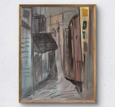 Streets at Dusk Cityscape Original Painting 11x14 Canvas Expressionism Acrylic