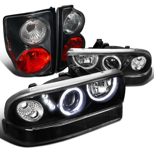 For Chevy S10 Black SMD LED Projector Headlights+Bumper Lights+Tail Lamps