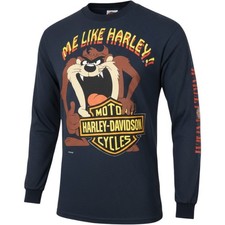 Vintage Harley Davidson Taz Tasmanian Devil Long Sleeve Shirt Navy Stripe Mens L