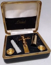 Vintage Creed Catholic Last Rites Sick Call Set Gold Crucifix + Holy Water