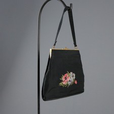 Borsetta da Sera Vintage Ottoman Nero Ricamo Floreale Anni 50-60 Originale