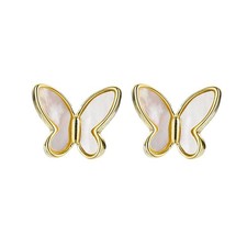 925 Sterling Silver Butterfly Studs Earrings for Women Teen Girls Mother of Pear