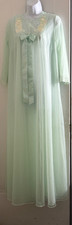 VTG Shadowline Nylon Robe Mint Green Long Button Front Lace Trim - Size Small