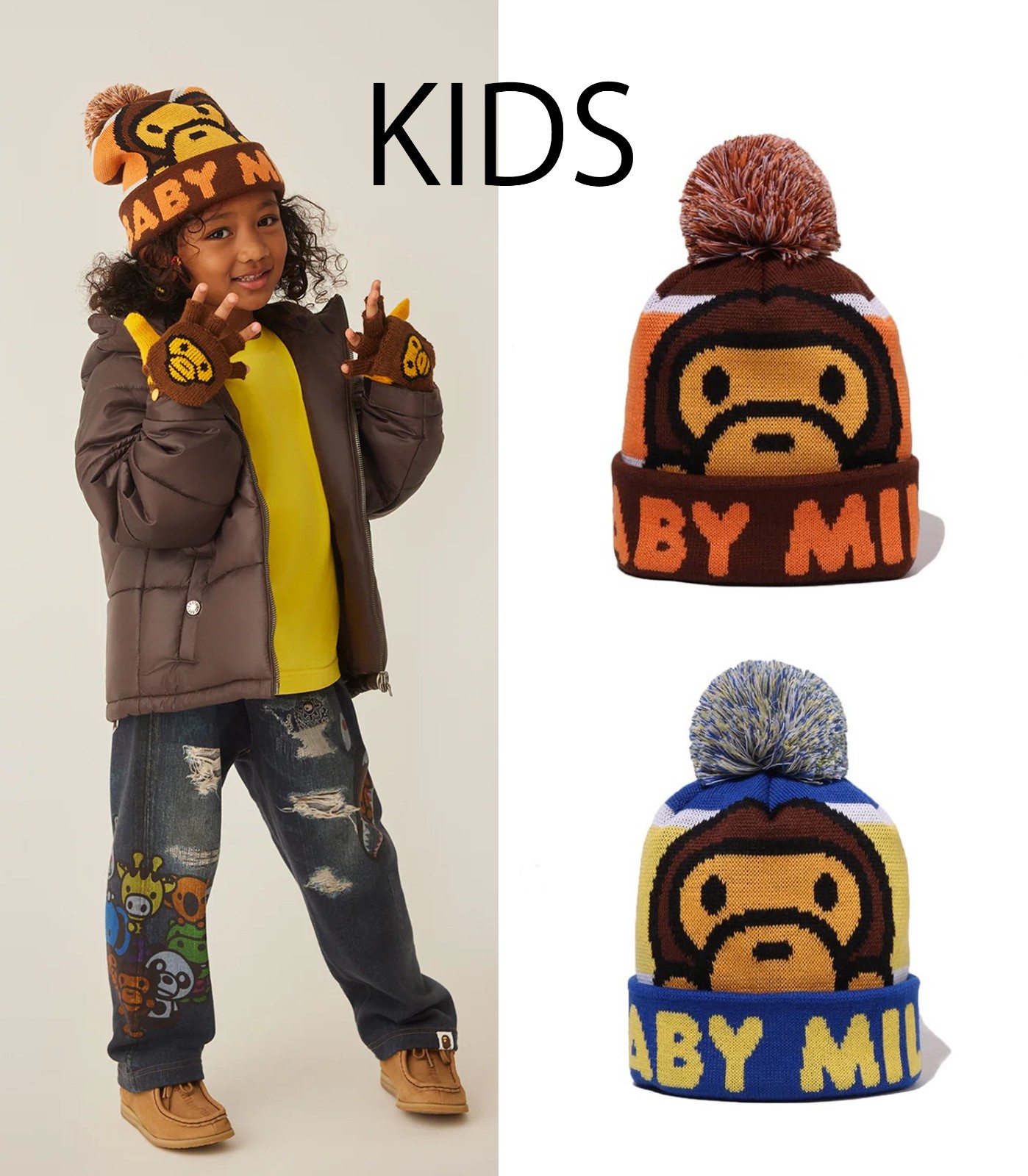 A BATHING APE BAPE KIDS Goods BABY MILO POM POM KNIT CAP 2L80381003