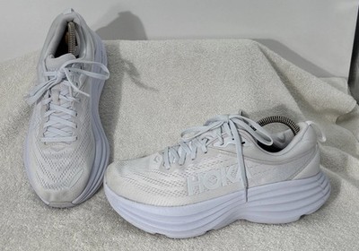 HOKA Women s Bondi 8 White/White (WWH) Running Shoes Size 9B-Good Condition