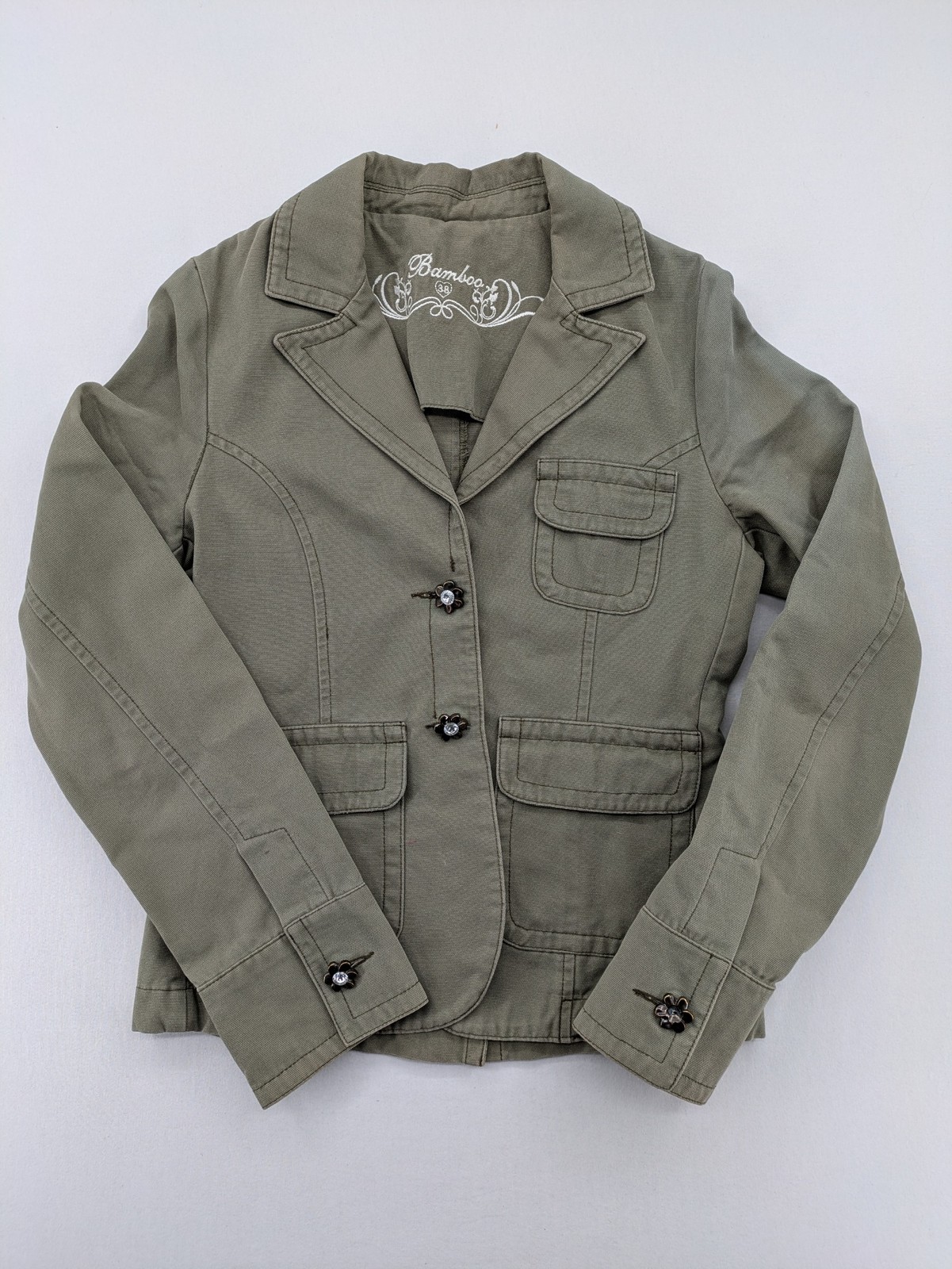 Bamboo Damen Blazer Jacke Gr 38 Khaki Baumwolle Übergangsjacke Kurzjacke