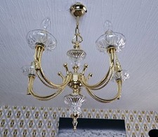 Vintage Gold Coloured Brass Glass Chandelier Ceiling Lights