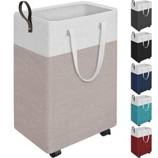 HomeHacks Laundry Basket with Wheels, Rolling Laundry Hamper, Collapsible  W...
