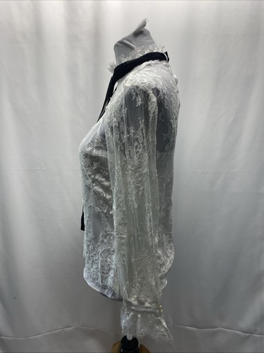 White House Black Market Womens S Cream Lace Cami Lined High Neck Blouse Top - Picture 5 of 12