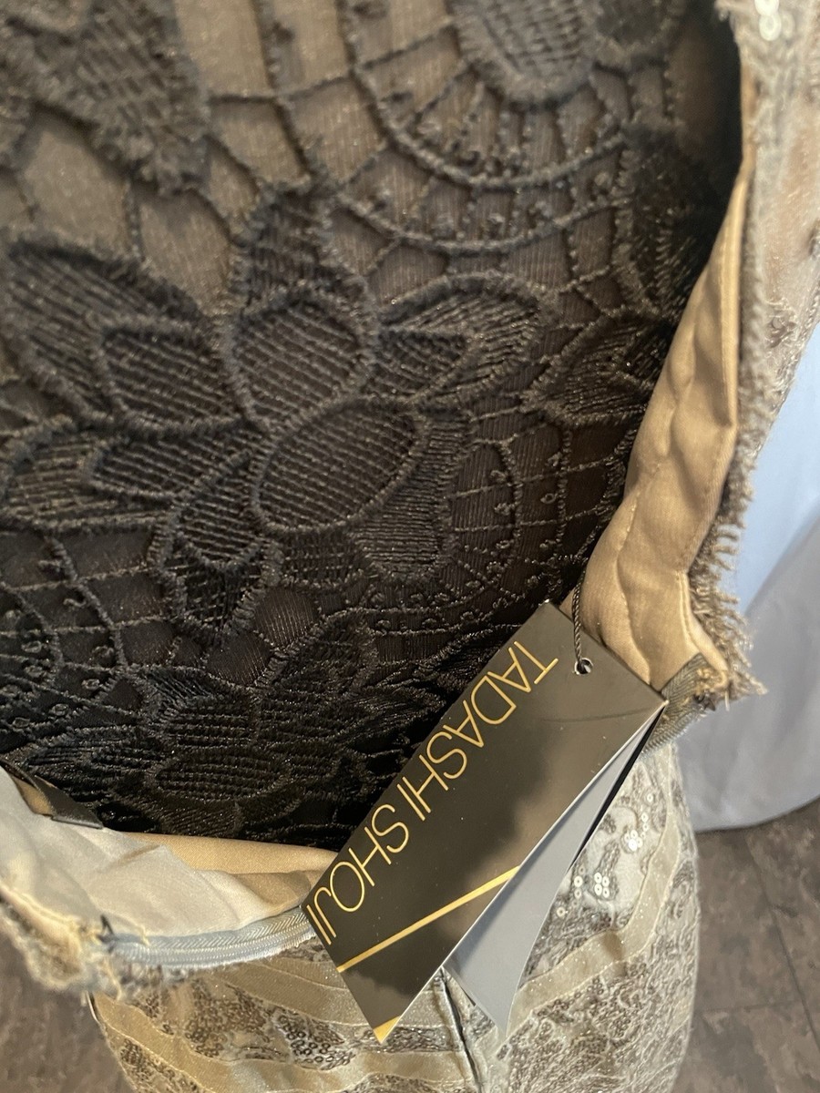 NWT Tadashi Shoji Gold Sequin Embroidered Lace Evening Cocktail Dress; Sz  8  | eBay