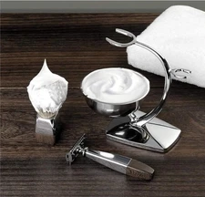 Deluxe Double Edge Safety Razor Set With Stand And Shaving Cream Bowl