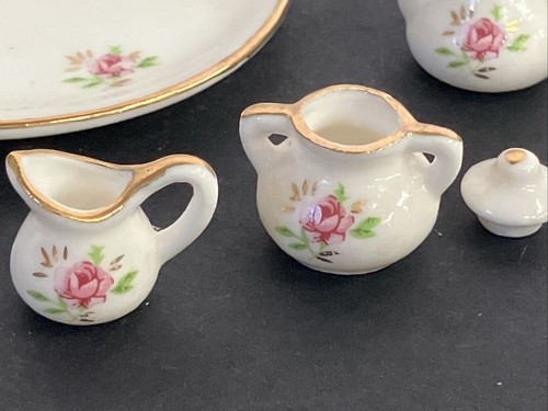Juego de té miniatura vintage para casa de juegos productos de precio de porcelana oro blanco rosa - Imagen 6 de 11