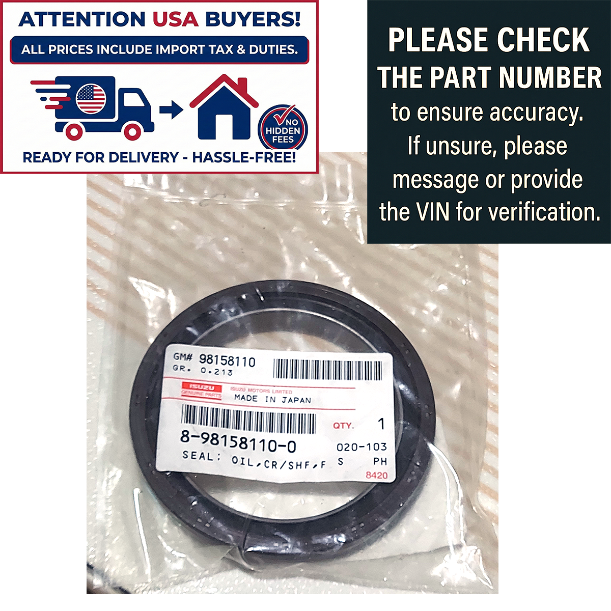 【ししー】 Genuine Isuzu Front Crankshaft Oil Seal 8981581100 D-Max MU-X 4JJ1