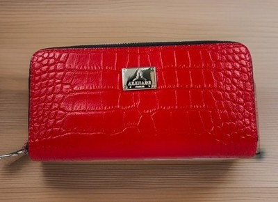 Alinari Firenze Red Leather Crocodile Wallet Made in Italy