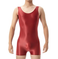 New Mens Athletic Bodysuit Thin Wrestling Singlet Glossy Leotard See Through S