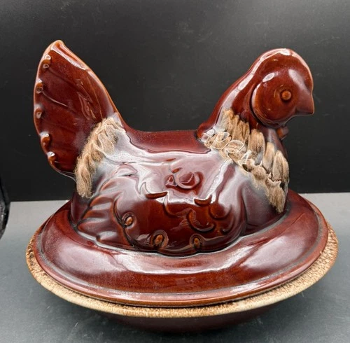 Hull Vintage Chicken Casserole Baking Oven Proof Brown Drip Dish